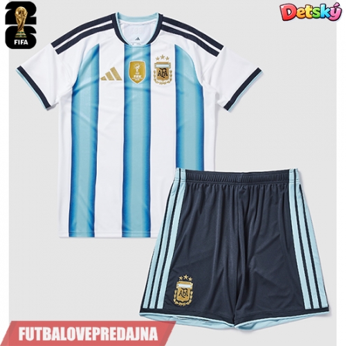 Lacne Dětský Futbalové dres Argentína MS 2026 Krátky Rukáv - Domáci (+ trenírky)